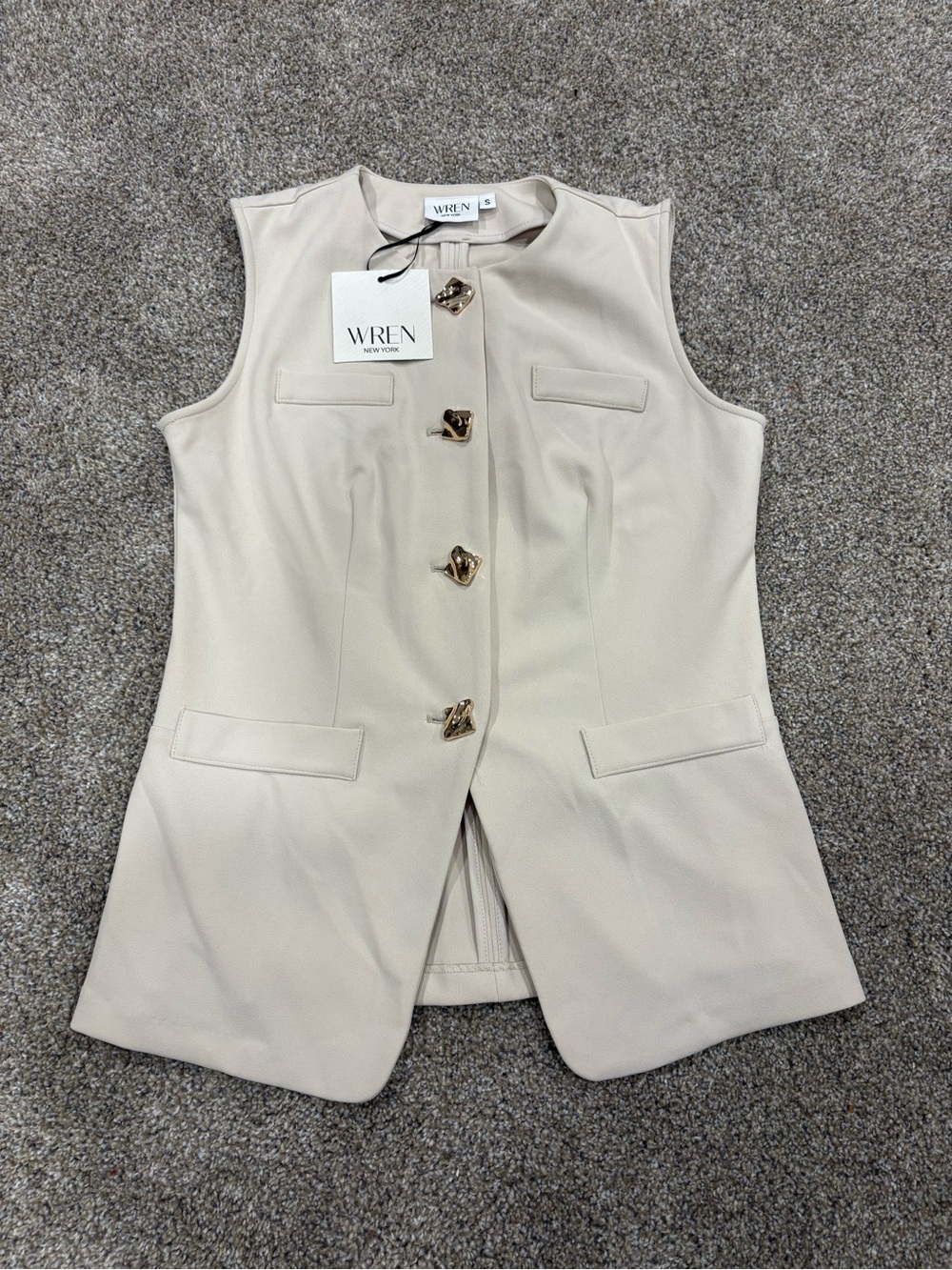 Wren New York Cream Sleeveless Tailored Vest with Gold Buttons